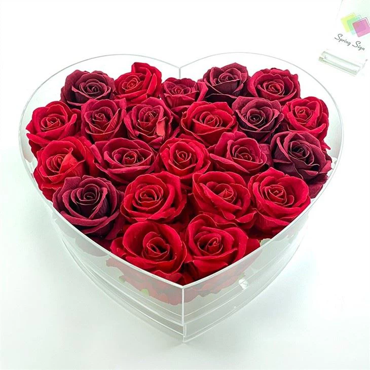Valentine's Day Gift Heart Shape Clear Acrylic Rose Flower Box With Drawer